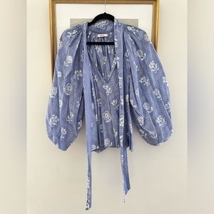 INNIKA CHOO self-tie neck bow smock blouse- “thistle”, xs/s